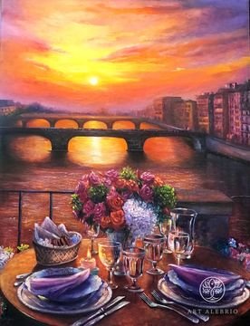 Romantic date on Ponte Vecchio. Florence. Italy.