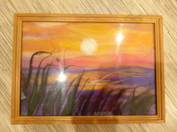 Painting with wool. Sunset.