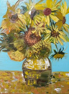 Based on Van Gogh's "Sunflowers on Turquoise"
