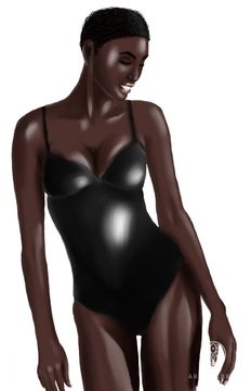 Model in black bodysuit