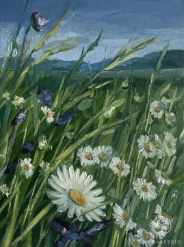Field daisies oil painting