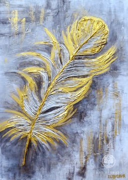 Painting Volumetric feather with gold leaf