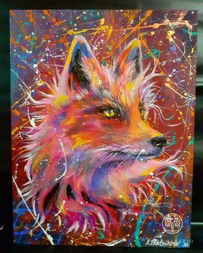 Painting with acrylic paints. Fox