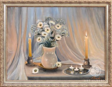 The candle was burning on the table.... (Vladimir Laskavy) oil on canvas. 60x80