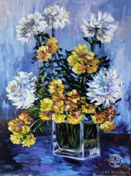 “Chrysanthemums on blue” Evgeny Budenkov
