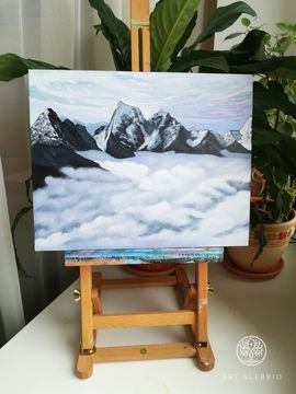 Mountain landscape, mountains in the clouds