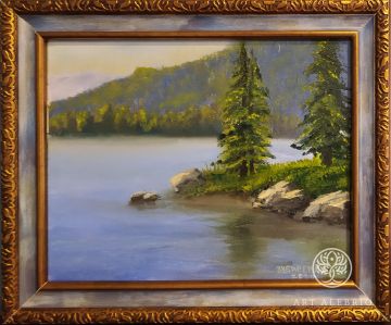 Painting "Lake Baikal" oil on canvas 24x30 cm + frame