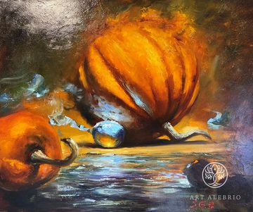 Explosion of pumpkin and plum in the moonlight