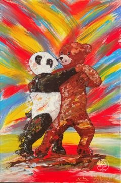 Painting Plush Dancers - Soft Argentine Tango. Teddy bear and panda