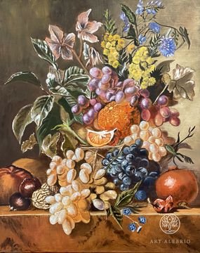 Still life with flowers and fruit, copy, Rijkers Hendrik