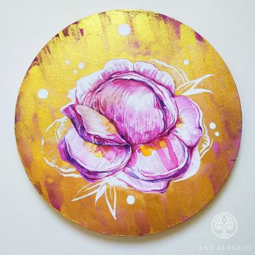 Pink peony on a gold background