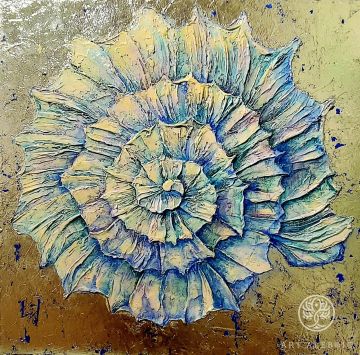 Shell. Relief painting using silver leaf