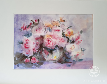 Still life with roses. Watercolor, paper 300 g/m2. Size: 21x29.7 cm, size 30x40 cm with mat.