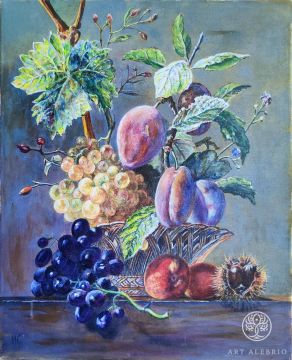 Based on the work of Georg Jacob Johann Van Os, Still life with grapes, oil on canvas, 40x50 cm