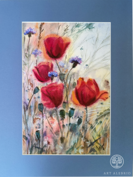 Poppies. Watercolor, mat size 30x40 cm. Watercolor paper 300 g/m2.