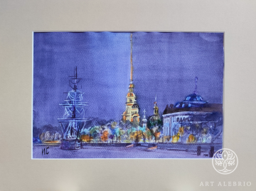 Peter and Paul Fortress St. Petersburg. Watercolor, mat size 30x40 cm. Paper 300 g/m2, cotton.