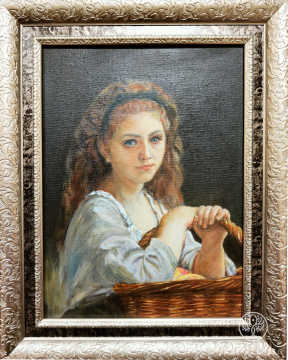 Girl with a basket of fruits.